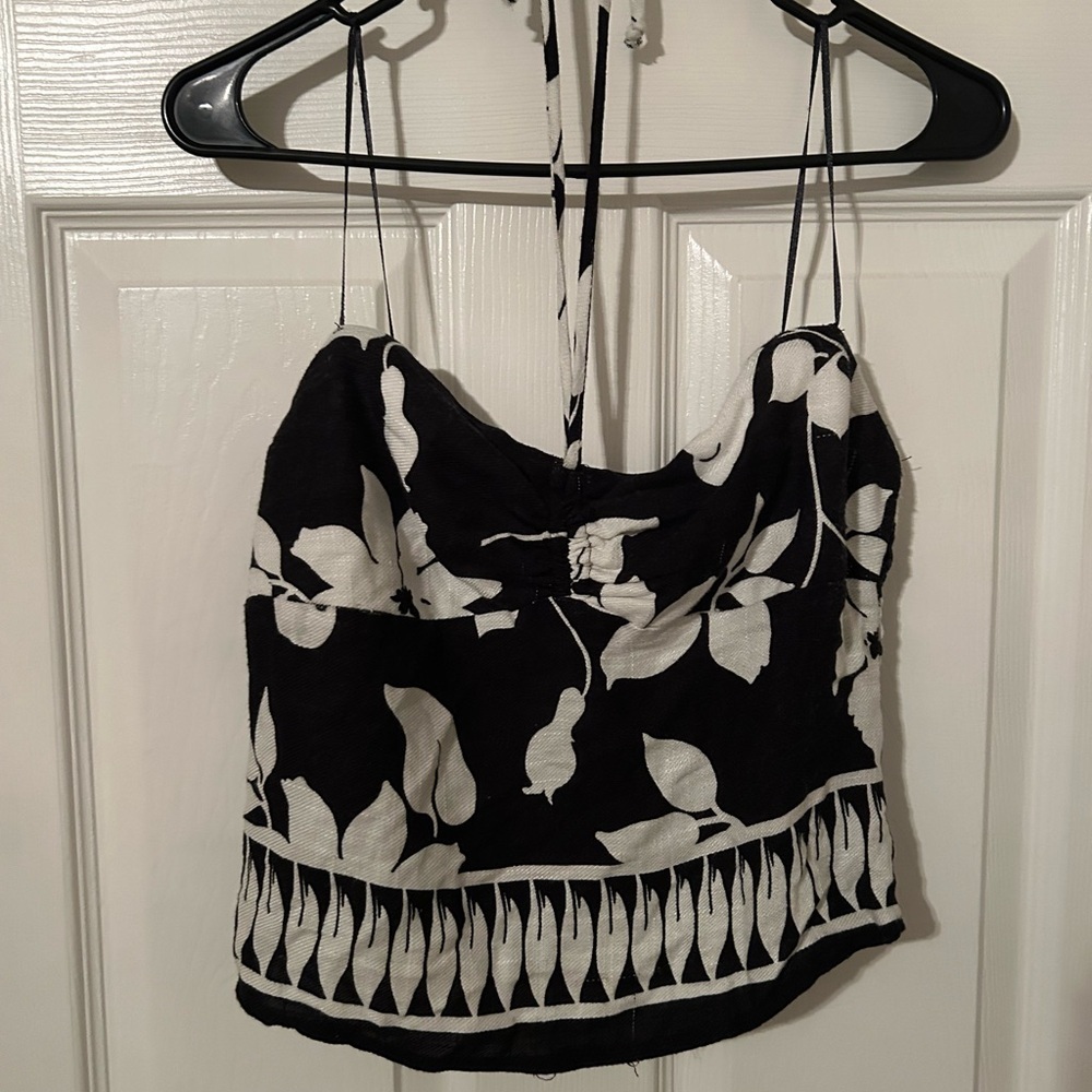 Sienna Sky Black and White Ruched Crop Camisole